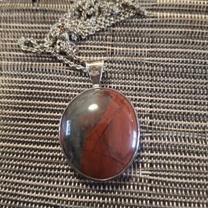 Red and Gray Jasper Oval Pendant Necklace - Women Jewelry